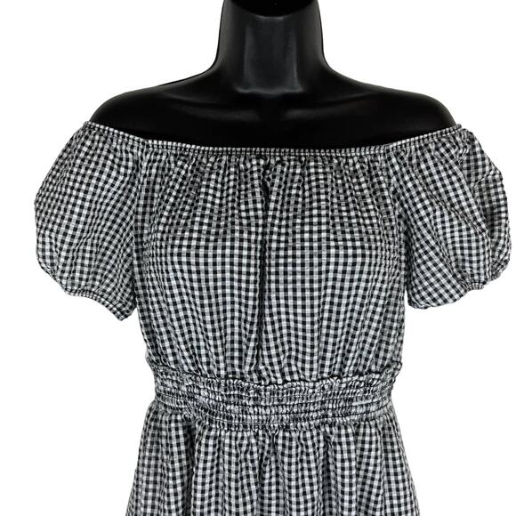 Treasure & Bond Women's Black Gingham Off The Shoulder Dress Convertible Medium - Picture 5 of 9
